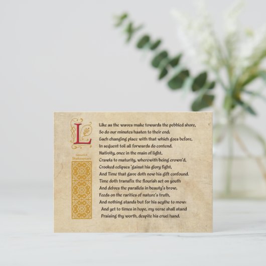 Shakespeare Sonnet 60 (LX) op het perkament Briefkaart (Staand voorkant)