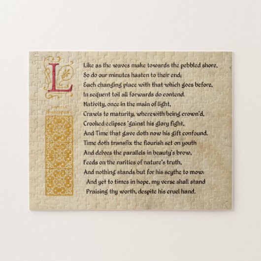 Shakespeare Sonnet 60 (LX) op het perkament Legpuzzel (Horizontaal)