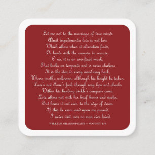 Shakespeare's Sonnet 116 Vierkante Magneet Visitekaartje
