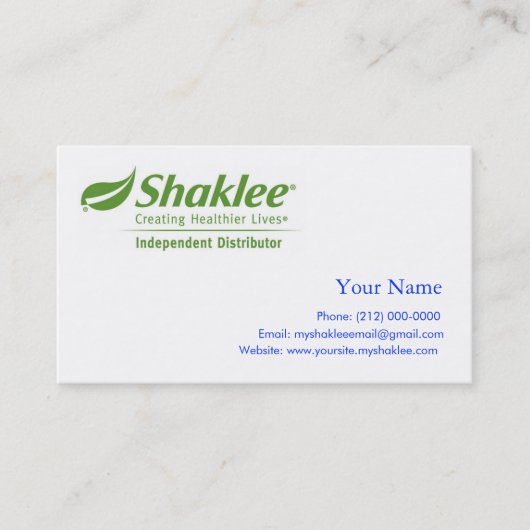 Shaklee Independent Distributer Visitekaartje (Voorkant)