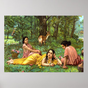 Shakuntala Patralekhana door Raja Ravi Varma Poster