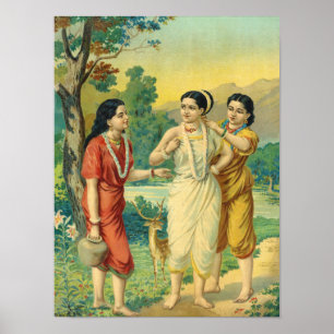 Shakuntala Sakhi van Raja Ravi Varma Poster