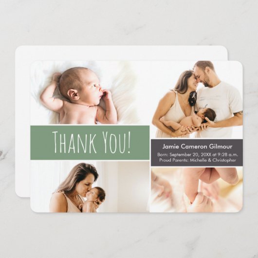Shale Green Welcome Home Baby Baby Foto Collage Bedankkaart (Voorkant / Achterkant)
