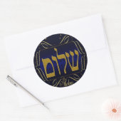 Shalom ! Bleu & Or Grand Sticker Rond (Enveloppe)
