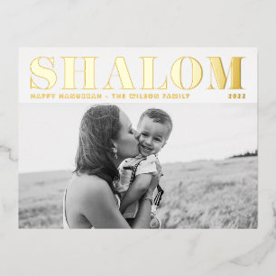 Shalom Bold Typography Happy Hanukkah Foto Folie Feestdagen Briefkaart