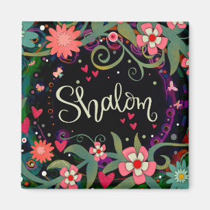 Shalom Fun Floral Hearts Black Inspirivity Magneet