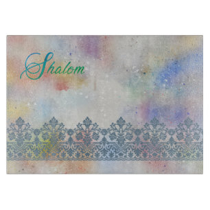 Shalom Lace Effect op Waterverf Glass Challah Snijplank