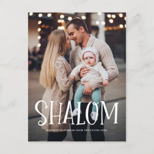 Shalom White Lettering Overlay Foto Hanukkah Feestdagenkaart