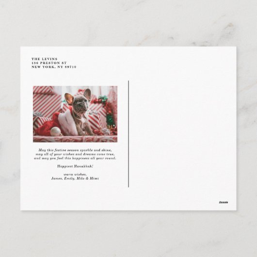 Shalom White Lettering Overlay Foto Hanukkah Feestdagenkaart (Achterkant)