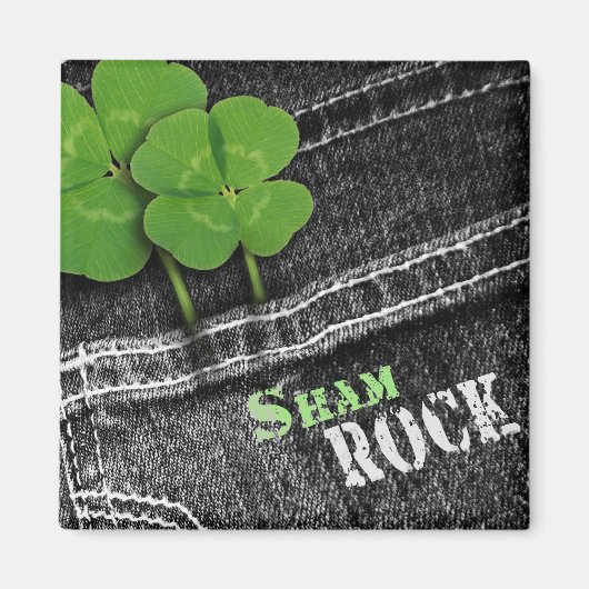 Sham Rock. Zwarte Denim St. Patrick's Day Magneet (Voorkant)