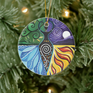 Shaman Drum Goddess of Elements Pagan Witchy Keramisch Ornament