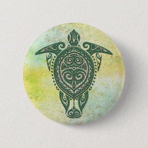 Shamanic Zee Turtle Symbol + jouw ideeën Ronde Button 5,7 Cm