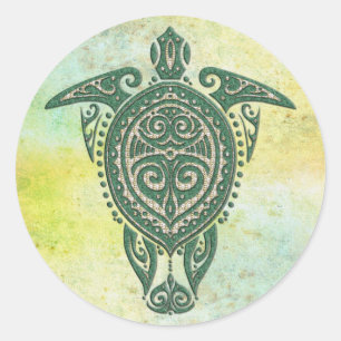 Shamanic Zee Turtle Symbol + jouw ideeën Ronde Sticker