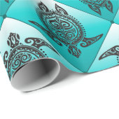 Shamanic Zee Turtles Pattern - cyaan Cadeaupapier (Rol Hoek)