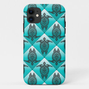 Shamanic Zee Turtles Pattern - cyaan iPhone 11 Hoesje