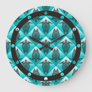 Shamanic Zee Turtles Pattern - cyaan Grote Klok