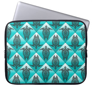 Shamanic Zee Turtles Pattern - cyaan Laptop Sleeve