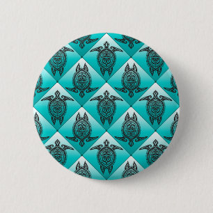 Shamanic Zee Turtles Pattern - cyaan Ronde Button 5,7 Cm
