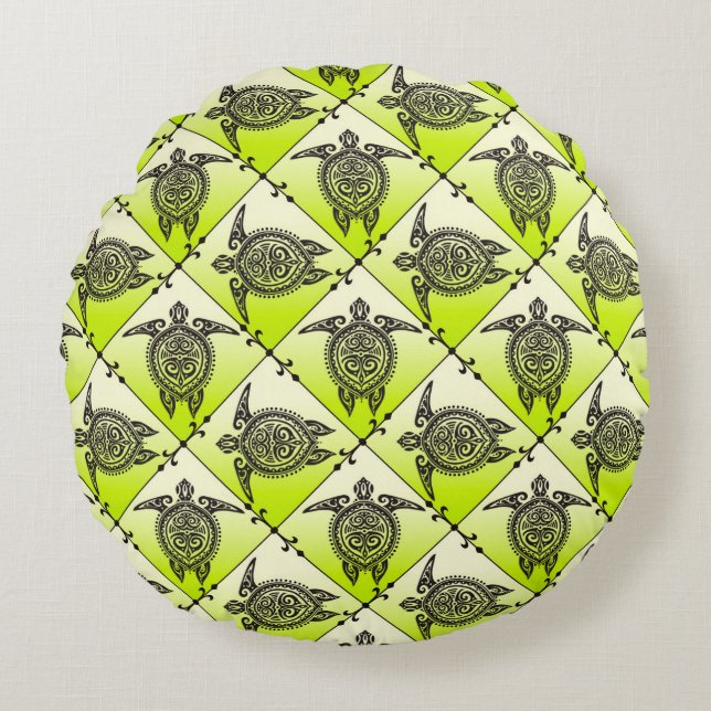 Shamanic Zee Turtles Pattern - green Rond Kussen (Voorkant)
