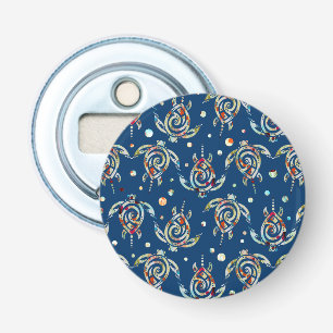 Shamanic Zee Turtles Pattern + uw achtergrondkleur Button Flesopener