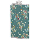 Shamanic Zee Turtles Pattern + uw achtergrondkleur Heupfles (Links)