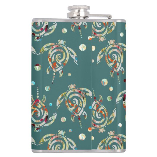 Shamanic Zee Turtles Pattern + uw achtergrondkleur Heupfles (Achterkant)