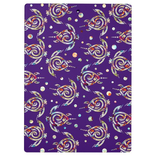 Shamanic Zee Turtles Pattern + uw achtergrondkleur Klembord (Achterkant)