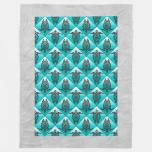 Shamanische Zee Schildpadden Patroon - cyaan Fleece Deken