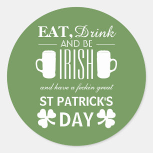 Shamrock and Beer Irish St Patrick's Day Ronde Sticker