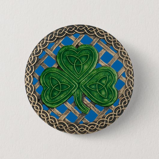 Shamrock and Celtic Knots Button Blue (Voorkant)