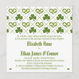 Shamrock and Hearts Wedding Invitations Kaart