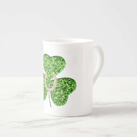 Shamrock and Hoefijzer Bone China Mok (Voorkant rechts)