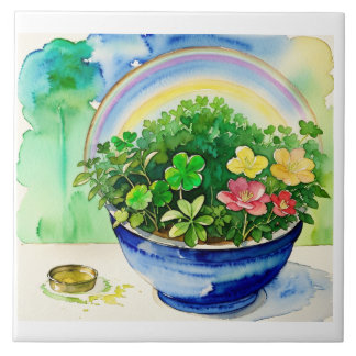 Shamrock aquarelle et carreaux arc-en-ciel - irlan