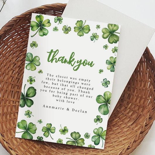 Shamrock | Baby shower bedankpas Bedankkaart