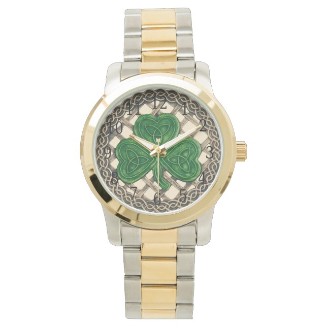 Shamrock Beige Sur La Montre Des Noeuds Celtiques (devant)