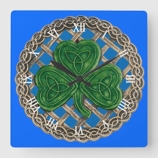 Shamrock bleu et noeuds celtiques Horloge numériqu (Recto)