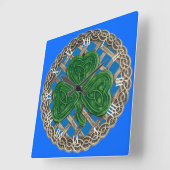 Shamrock bleu et noeuds celtiques Horloge numériqu (Angle)