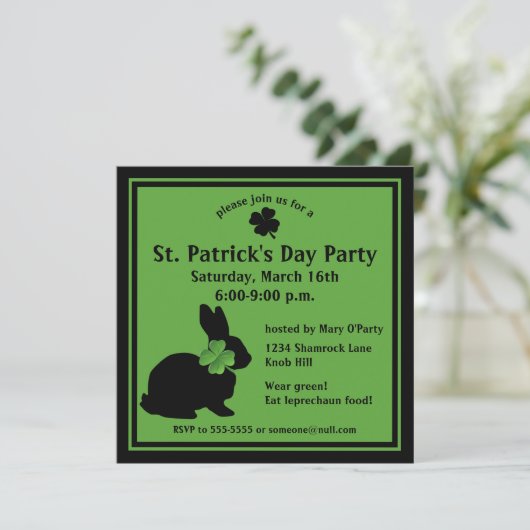 Shamrock Bunny St. Patrick's Day Invitation (Debout devant)