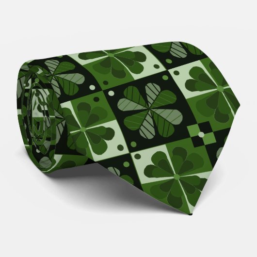 Shamrock Checkerboard Patroon Stropdas (Opgerold)