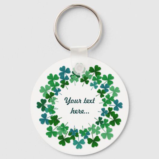 Shamrock Circle Custom Text Key Ring Sleutelhanger (Voorkant)