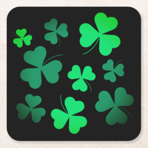 Shamrock Clover Ireland Modern Green & Black Vierkante Kartonnen Onderzetter
