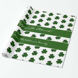 Shamrock Clover Pattern Custom Text St. Patrick Cadeaupapier