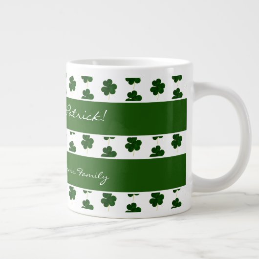 Shamrock Clover Pattern Custom Text St. Patrick Extra Grote Beker (Rechts)