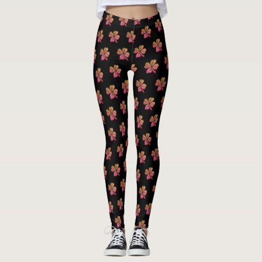 Shamrock Clover Pink Pattern St. Patrick's Day Leggings (Voorkant)