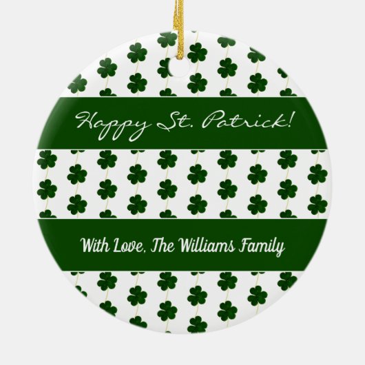 Shamrock Clovers Pattern Happy St. Patrick custom Keramisch Ornament (Achterkant)