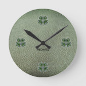 Shamrock Colover  St.Patrick`s Day Green Leather  Ronde Klok (Voorkant)