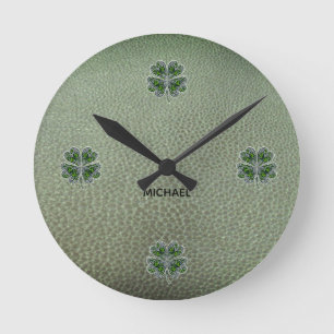 Shamrock Colover St.Patrick`s Day Groen Leer Ronde Klok