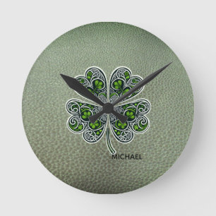 Shamrock Colover St.Patrick`s Day Groen Leer Ronde Klok