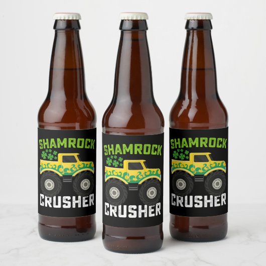 Shamrock Crusher Monster Truck St Patrick's Day Bier Etiket (Flessen)
