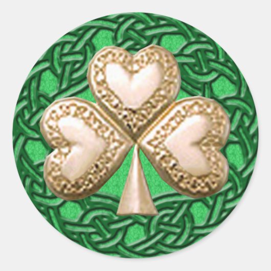 Shamrock d'or sur les autocollants à noeuds celtiq (Devant)